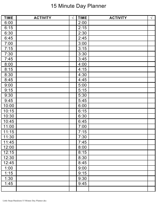 15 Minute Time Sheet Printable
