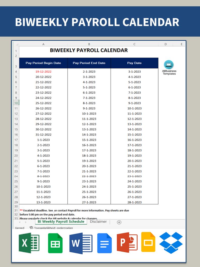 2025 Holiday Sc2025 Biweekly Payroll Calendar Template Excel Pdf Free 