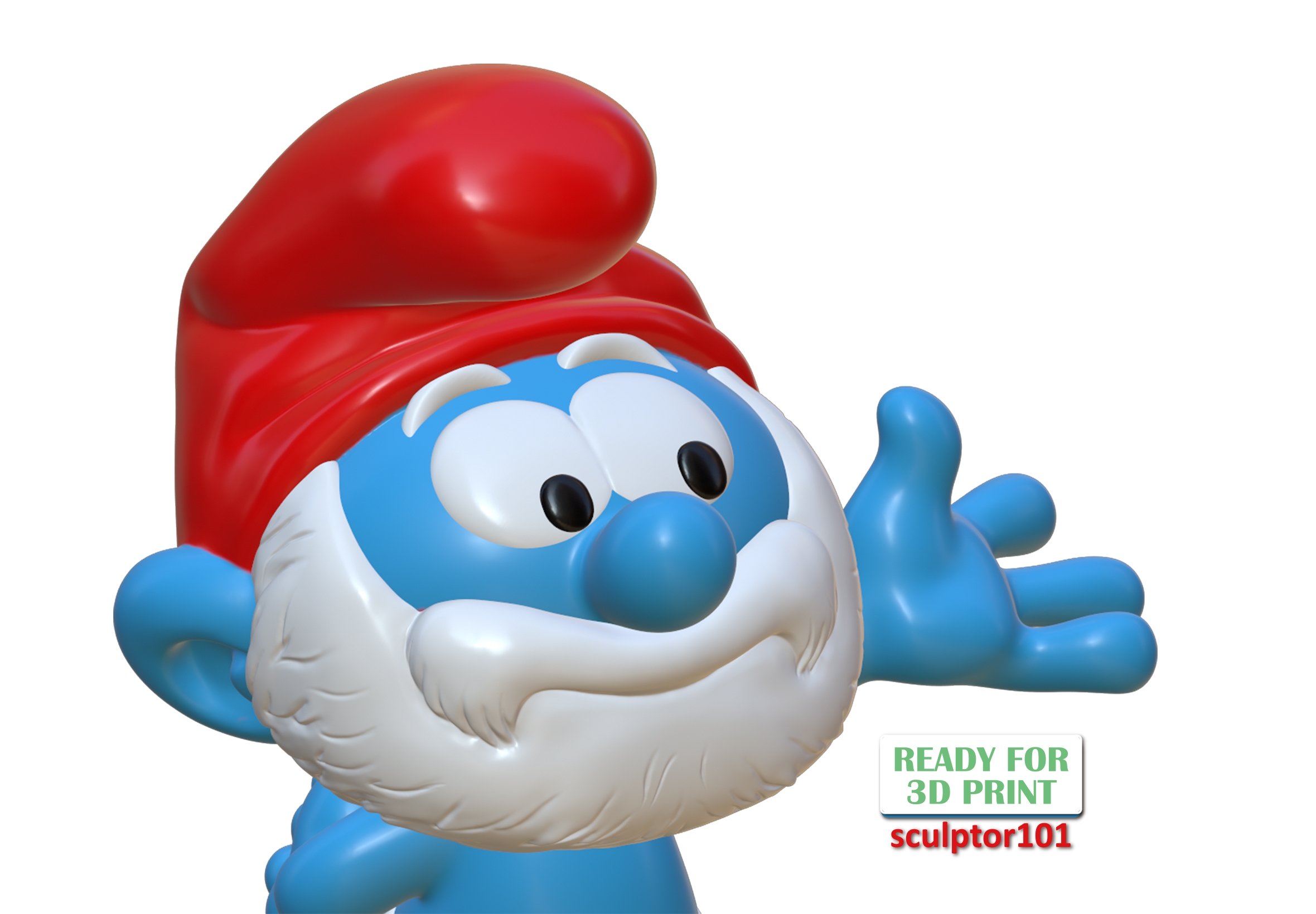 3D File The Smurfs 3D Model Papa Smurf Fan Art Printable Model 3D 