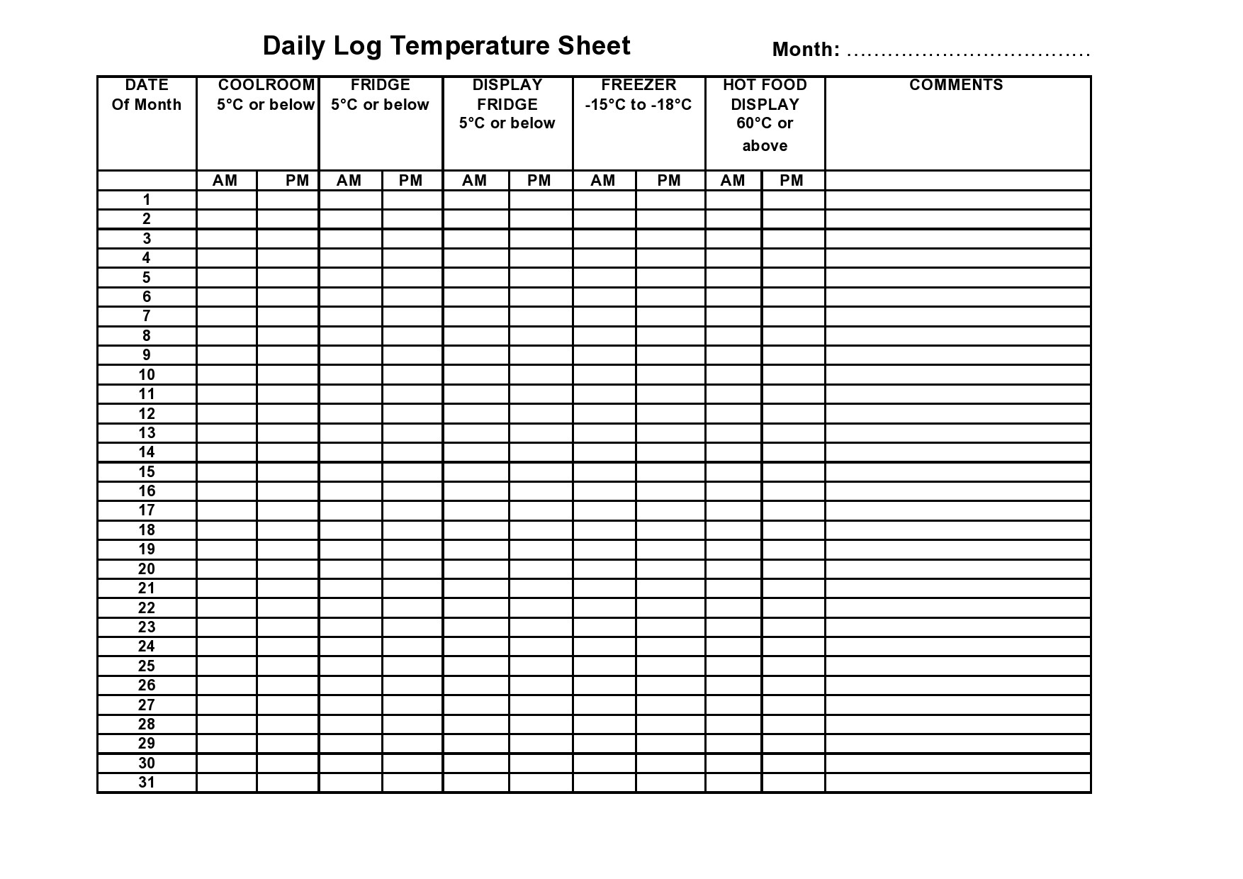 40 Printable Temperature Log Sheets Word Excel PDF 42 OFF