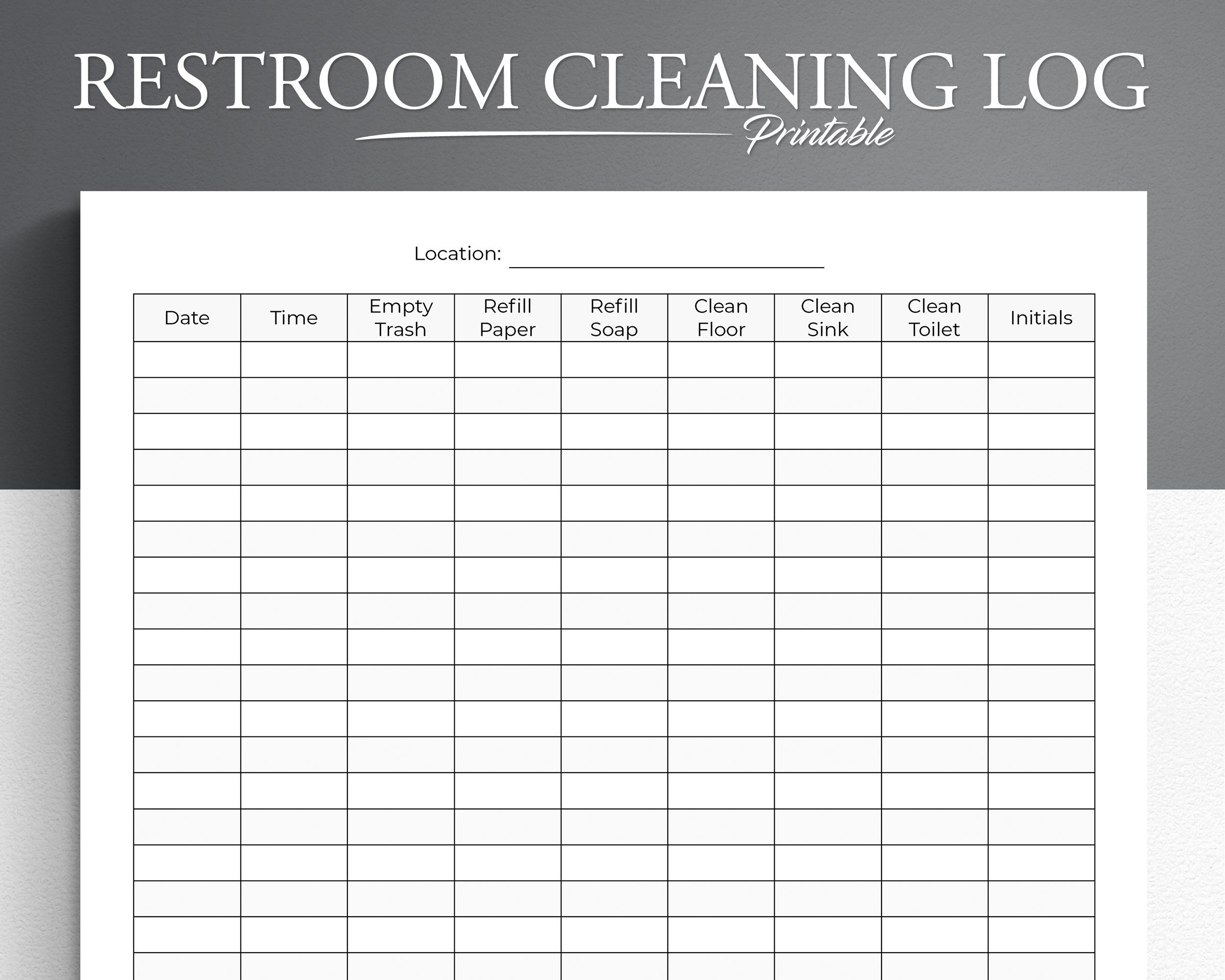 A Bathroom Cleaning Log Is Shown With The Words 39 restroom Cleaning Log 