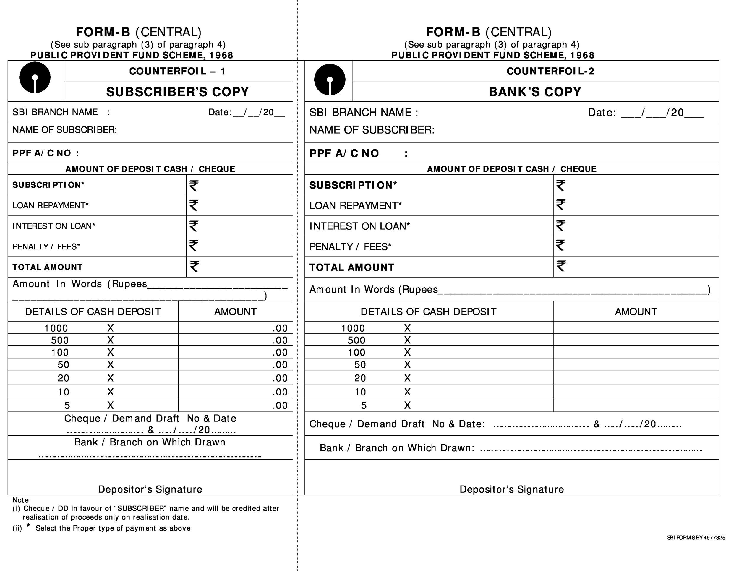 Bank Deposit Slips Printable