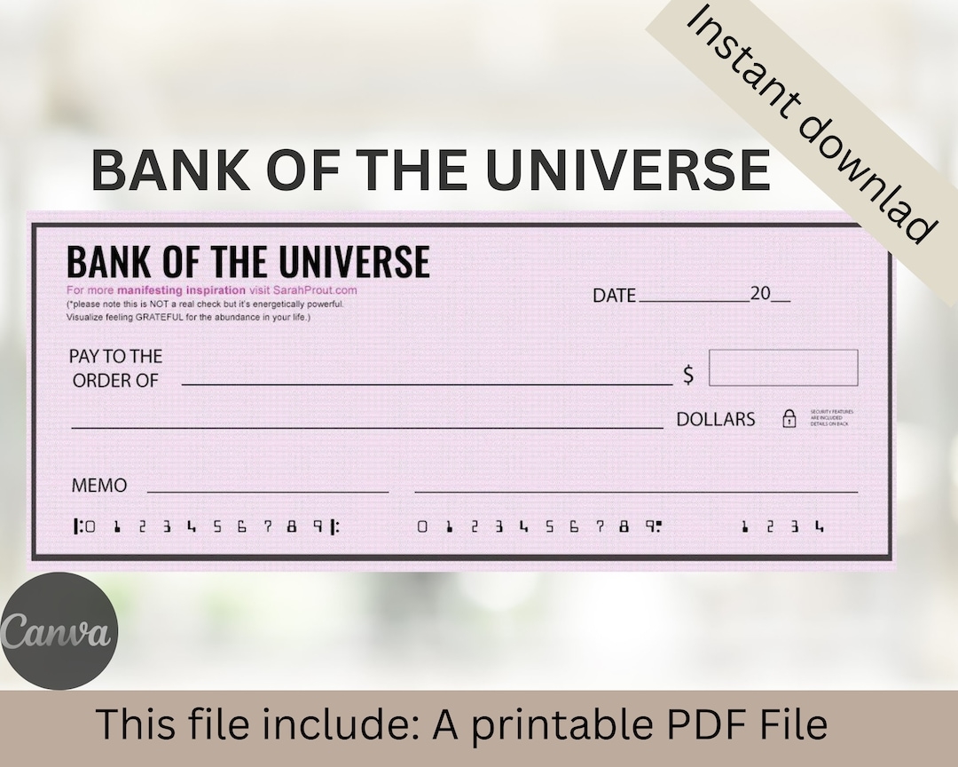 Bank Of Universe Check Manifestation Checks Law Of Attraction Check 