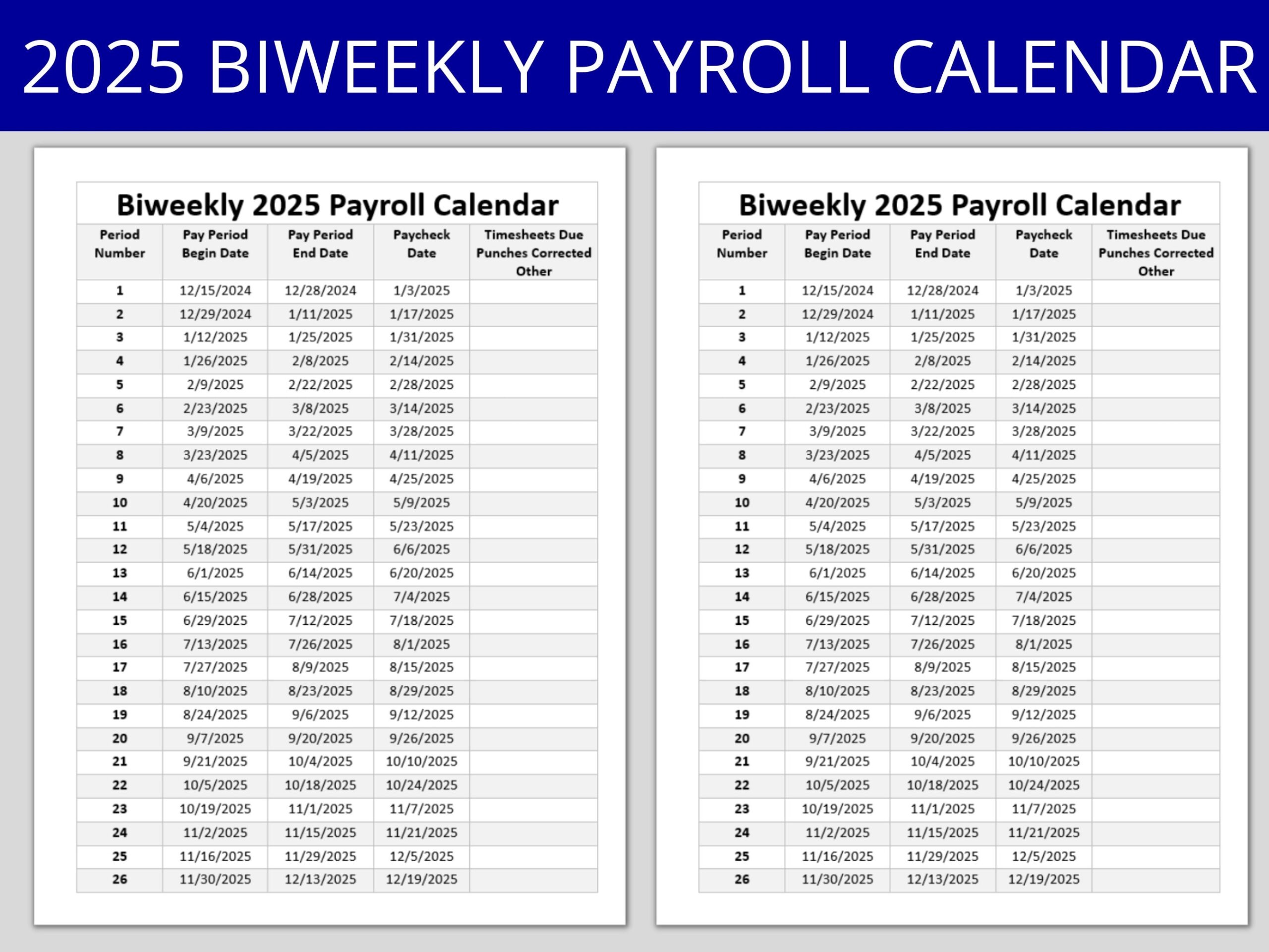 Biweekly Payroll Calendar 2025 Printable Unbelievable Maya Owens