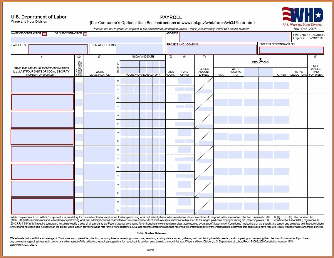 Certified Payroll Fillable Form Printable Forms Free Online