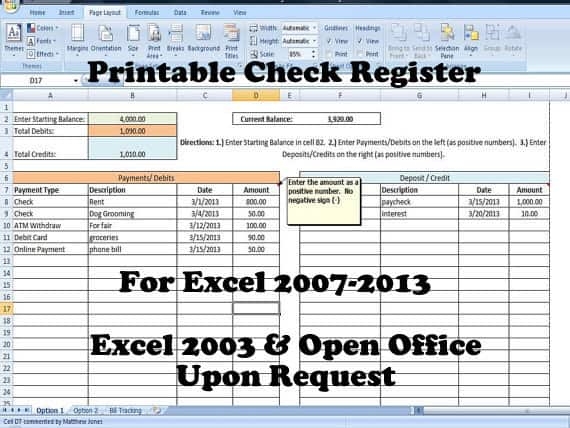 Checkbook Register Spreadsheet Check Register Template Excel