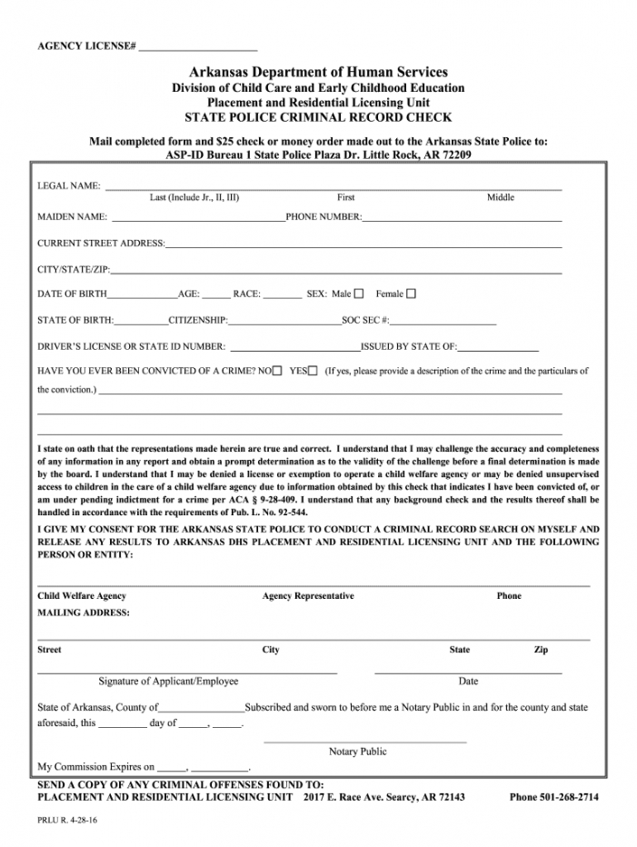 Criminal Background Check Form Template