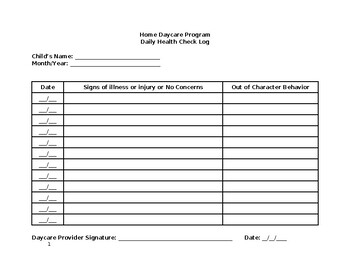 Daily Health Check Form Home Daycare Form By SimplySunnySkyes TPT