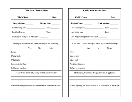 Daycare Check In Form Free PDF Download Document