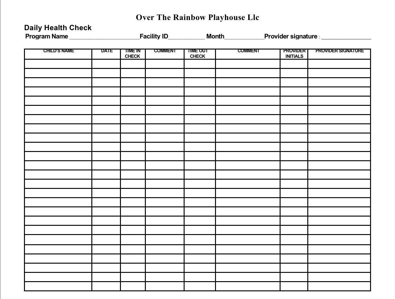 Daycare Health Check Daily Form Etsy