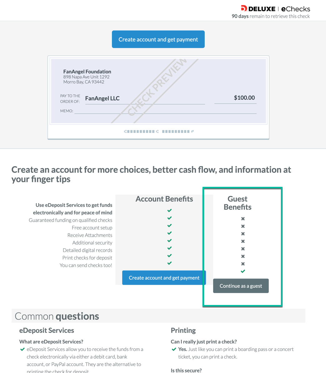 Deluxe Printable Checks FanAngel