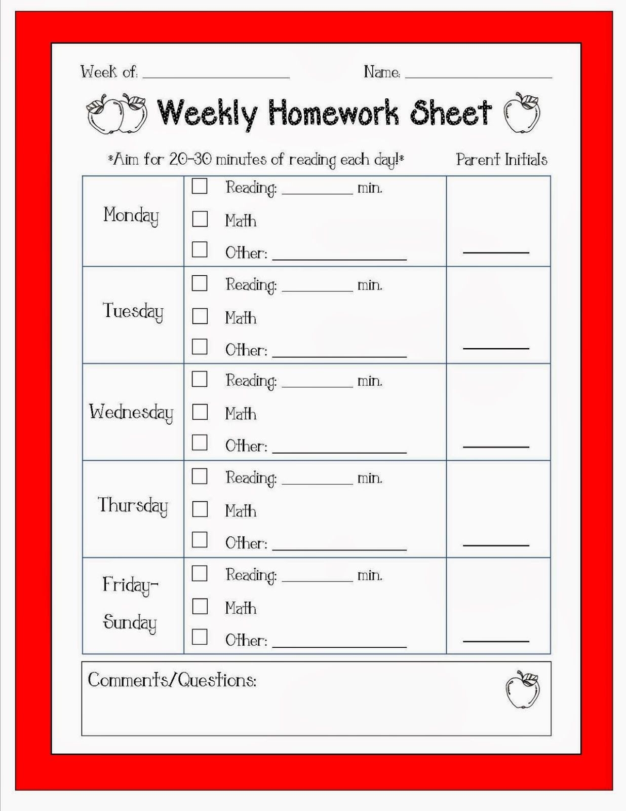 Editable Printable Weekly Assignments 2 Pages Amy G Lee
