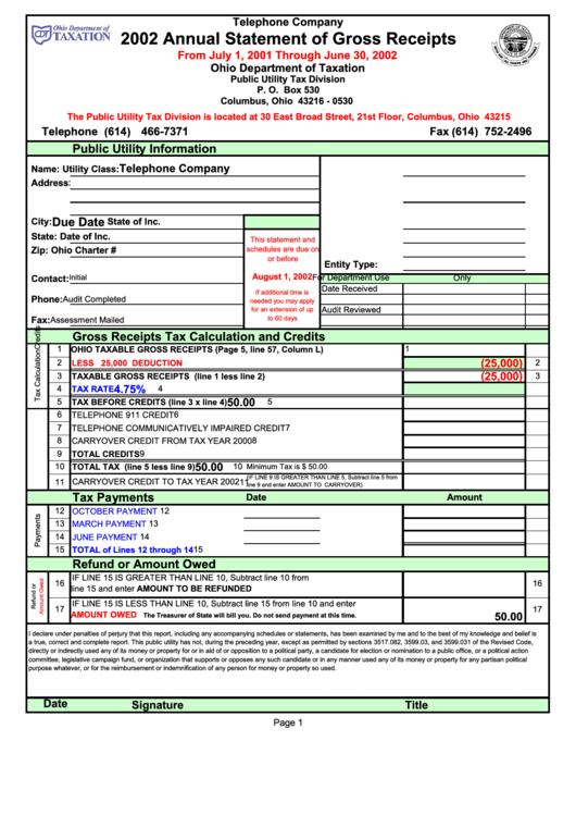 Fillable Gross Receipts And Payroll Tax Form Printable Forms Free Online