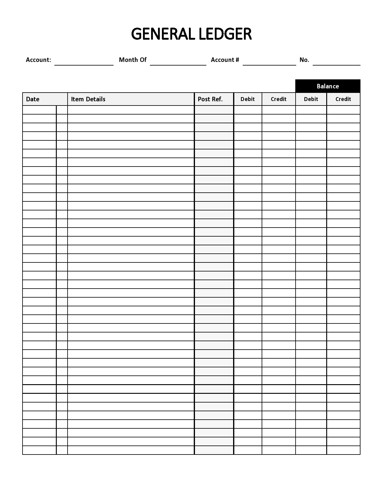 Financial Ledger Printable Ledger Template
