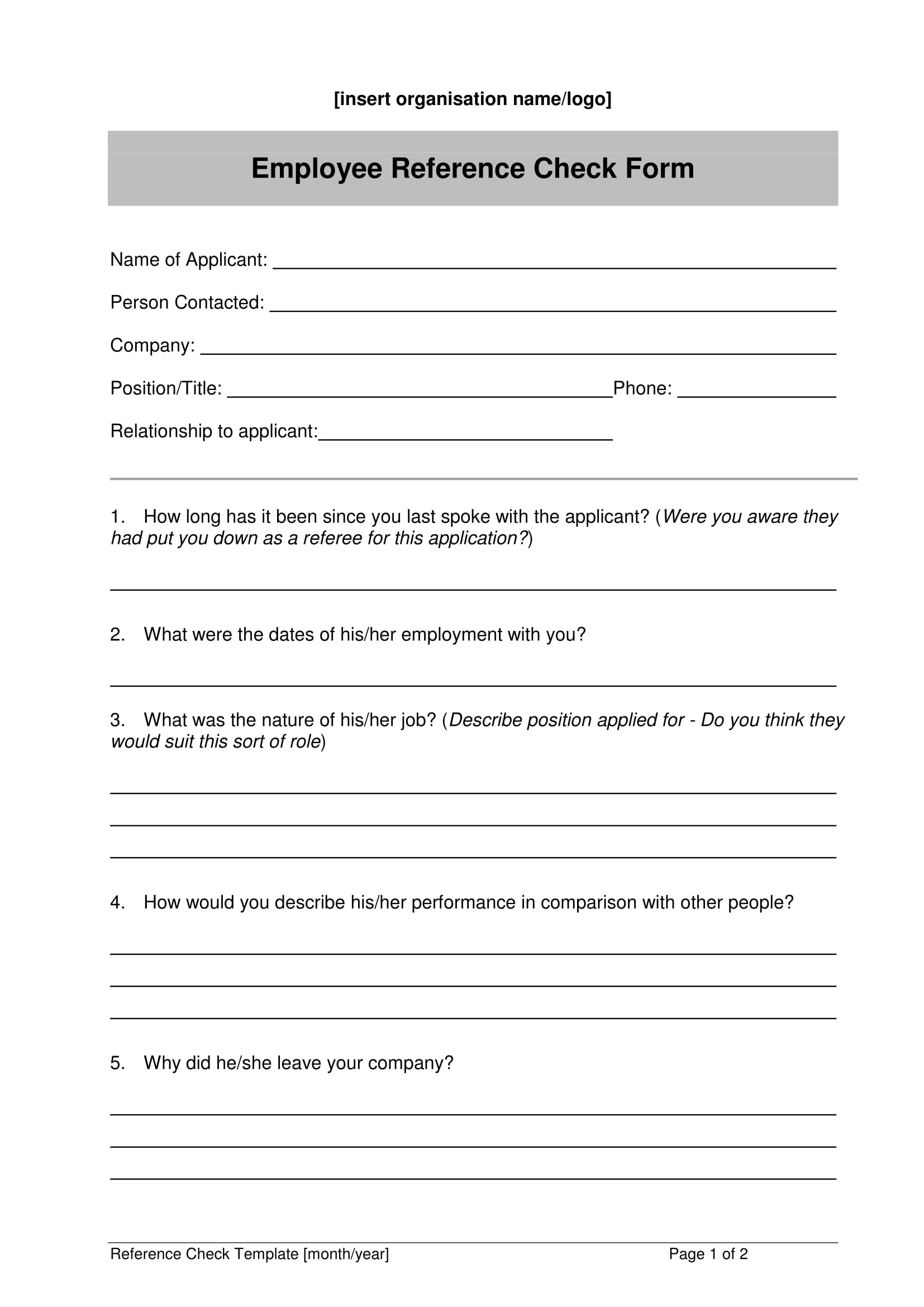 FREE 19 Reference Check Form Samples PDF MS Word Google Docs