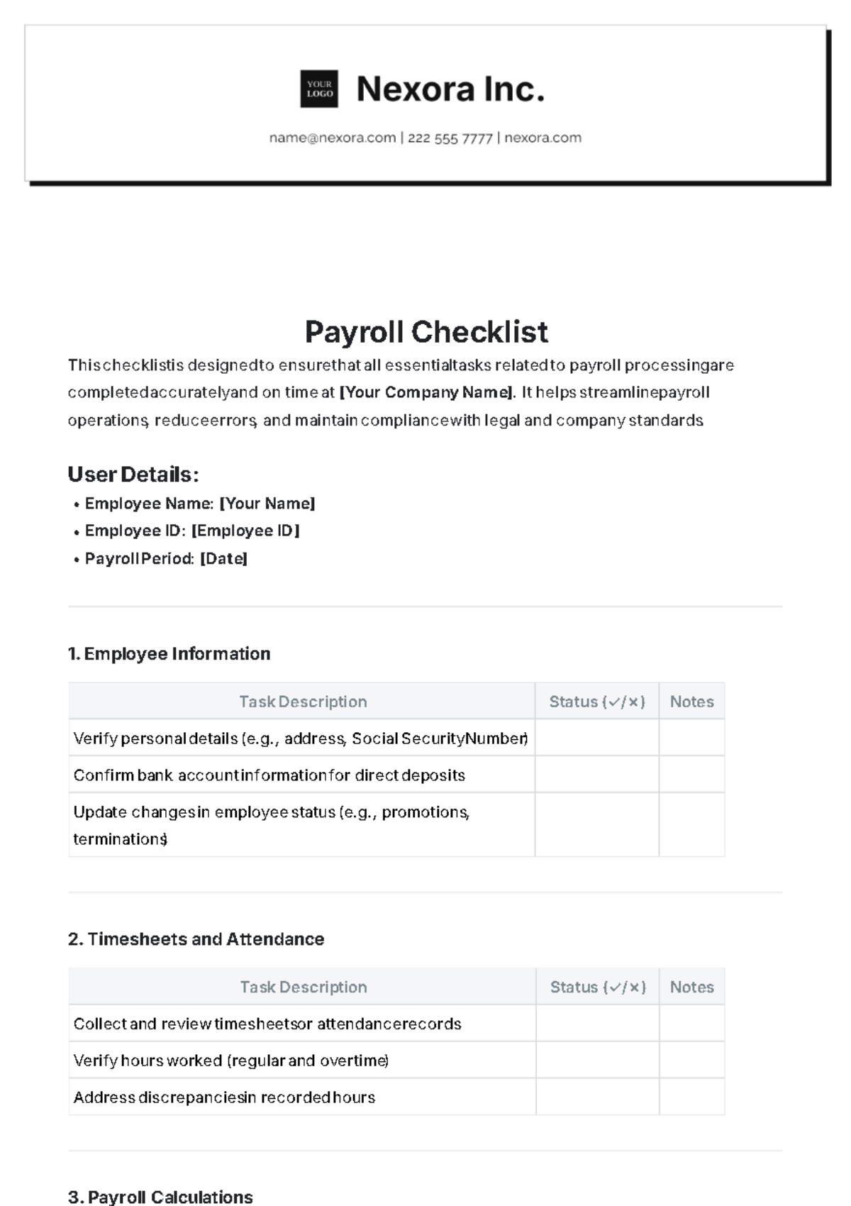 Free Payroll Checklist Template To Edit Online