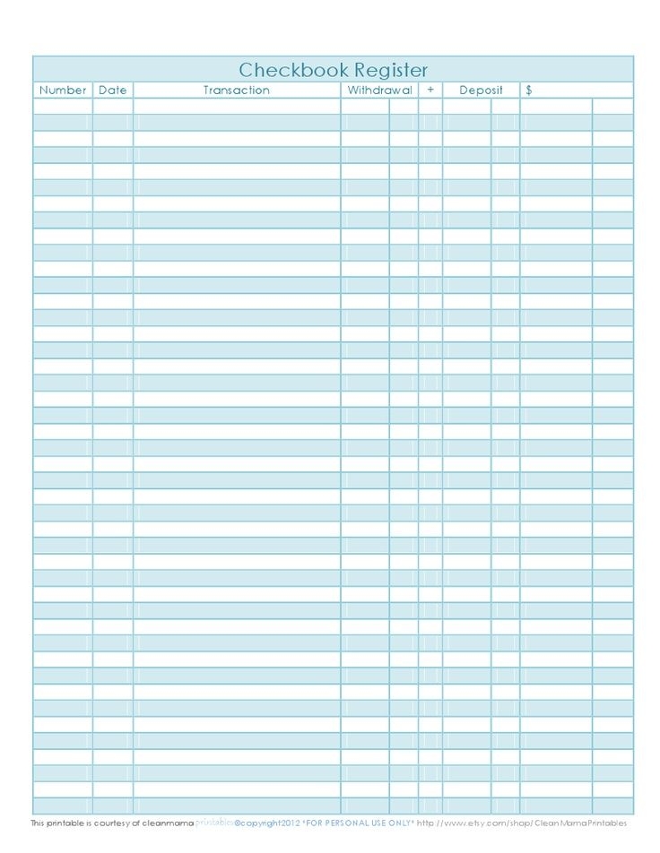 Free Printable Check Register Checkbook Size Checkbook Register 