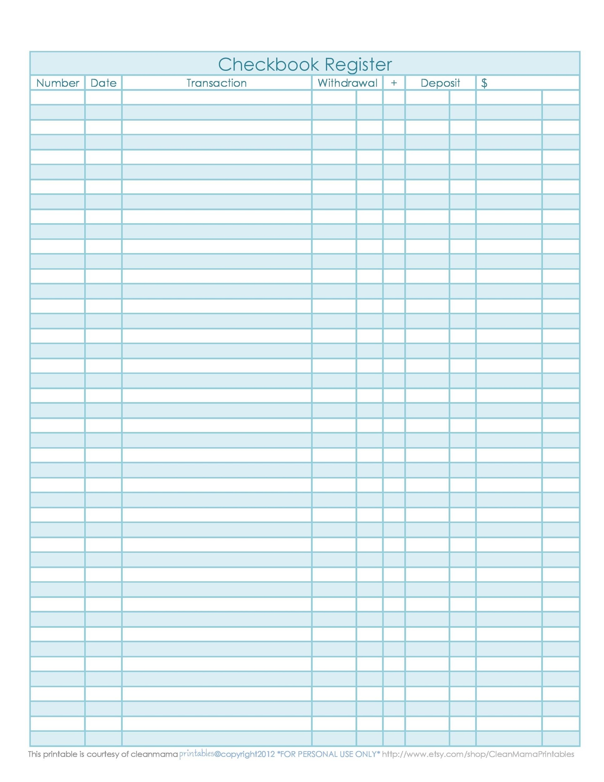 Free Printable Check Register Full Page