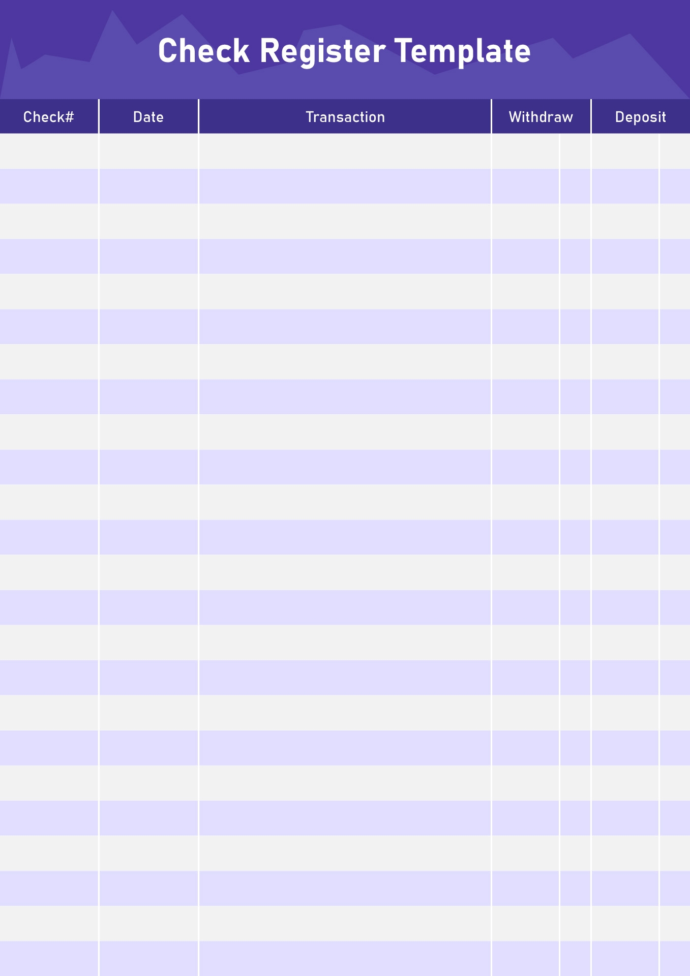 Free Printable Check Register Full Page
