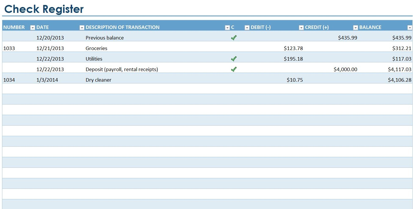 Free Printable Check Register With Running Balance Excel Bank With 