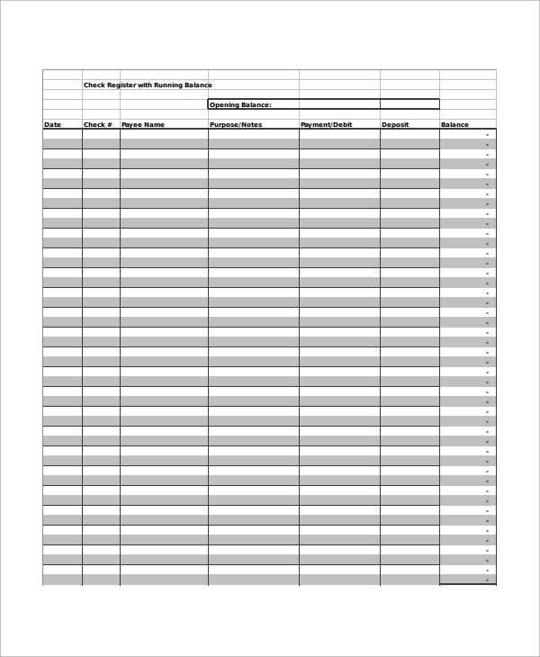 Free Printable Check Register With Running Balance Free Templates 