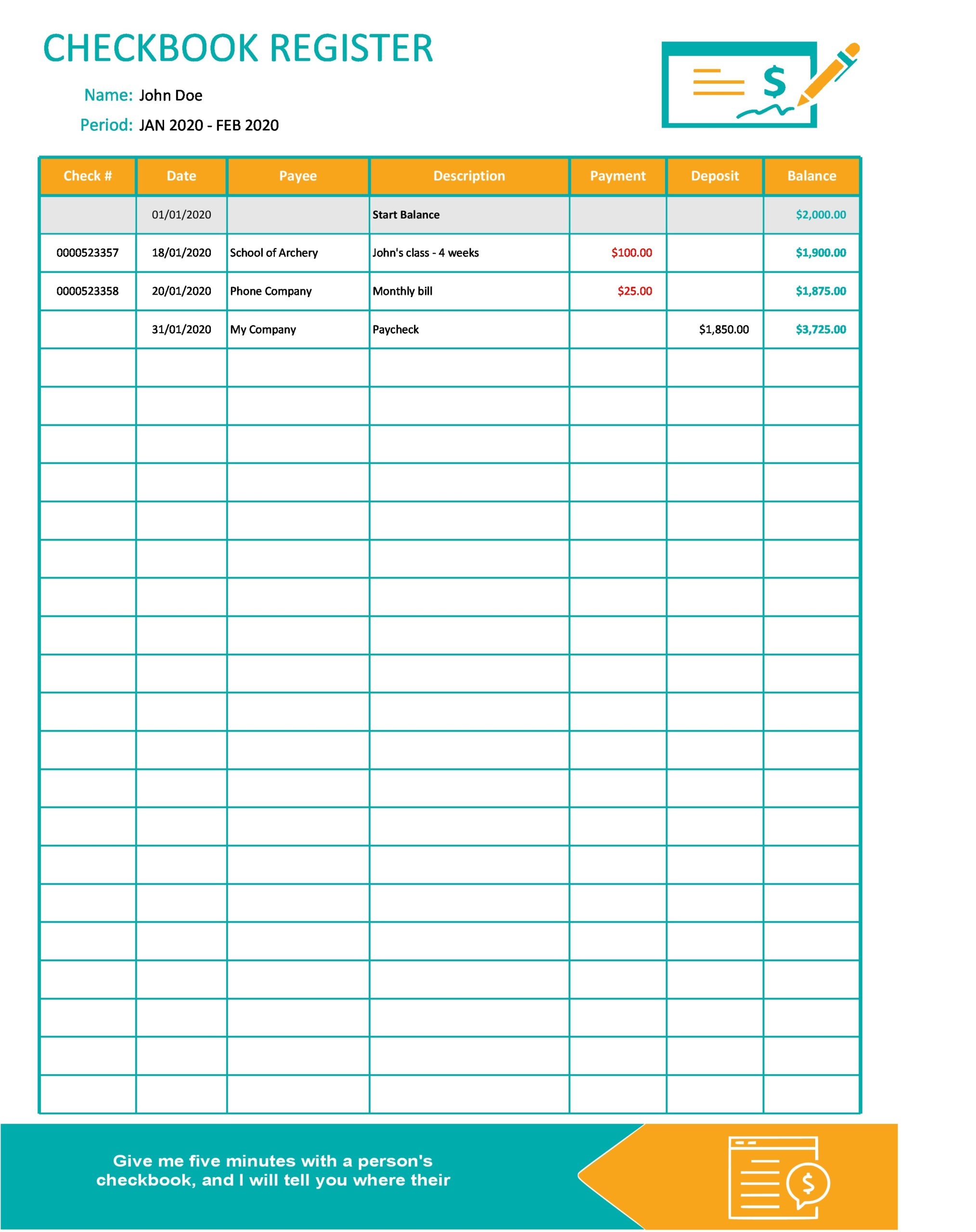 Free Printable Checkbook Register Template Printable Templates