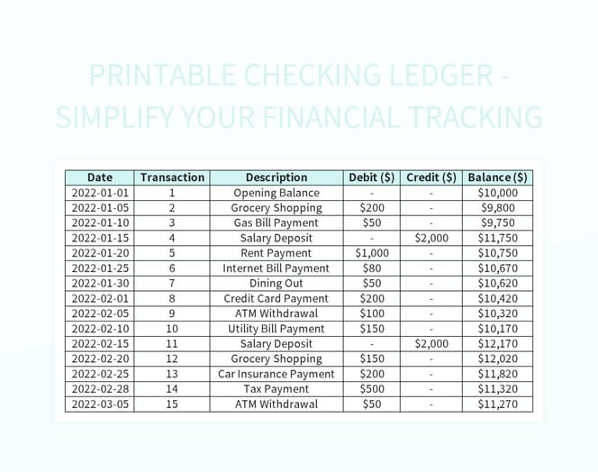 Free Printable Checking Ledger Templates For Google Sheets And 
