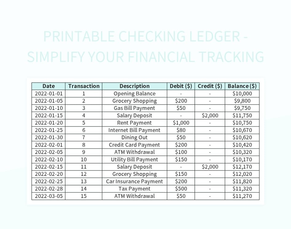 Free Printable Checking Ledger Templates For Google Sheets And 