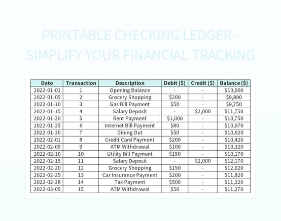 Free Printable Checking Ledger Templates For Google Sheets And 