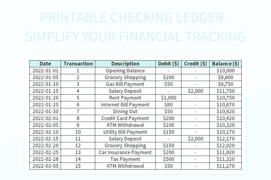 Free Printable Checking Ledger Templates For Google Sheets And
