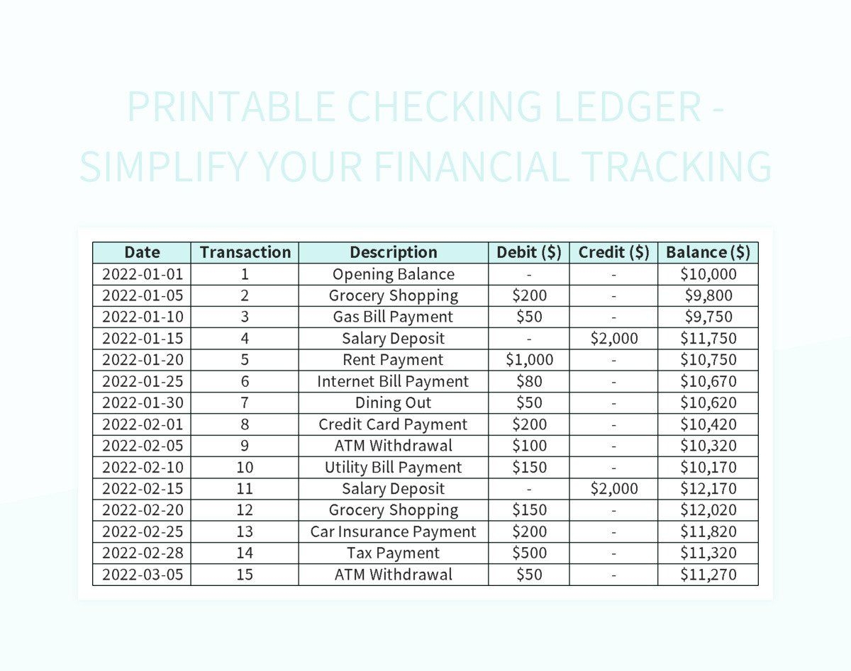 Free Printable Checking Ledger Templates For Google Sheets And 