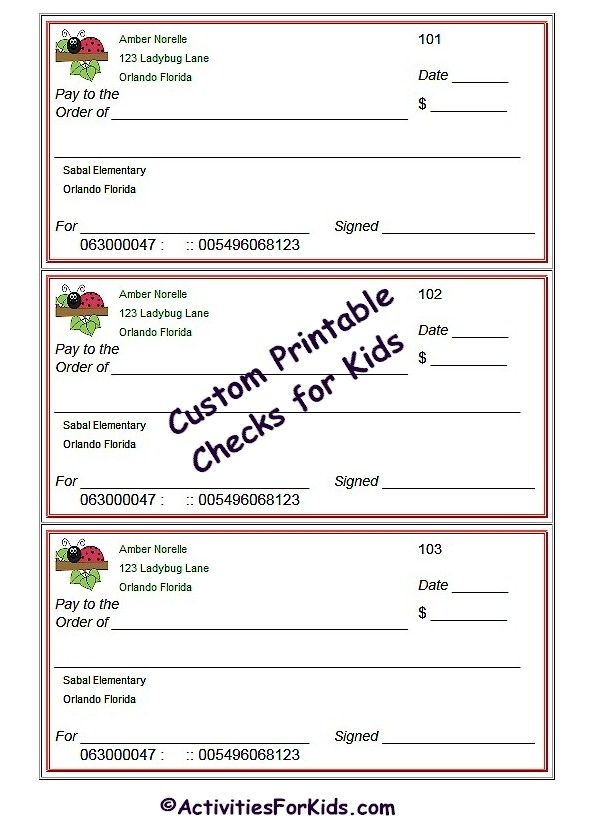 FREE Printable Checks For Kids That You Can Customize Add An Image 