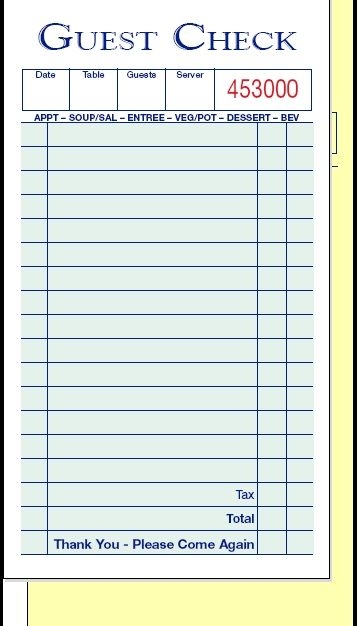 Free Printable Guest Check Template Templates Printable