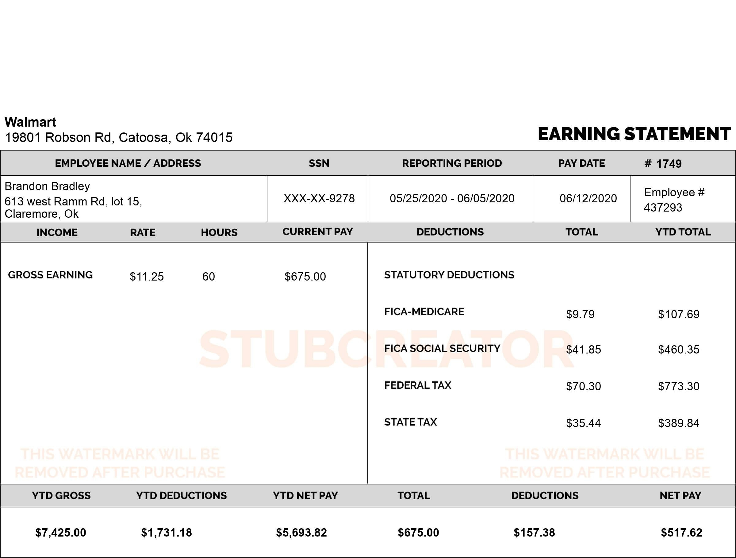 Free Printable Pay Stub Generator Roy E Zellner