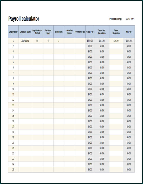  Free Printable Payroll Calculator Template
