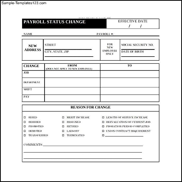 Free Printable Payroll Change Form Printable Forms Free Online
