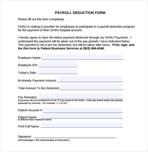 Free Printable Payroll Deduction Forms Printable Forms Free Online