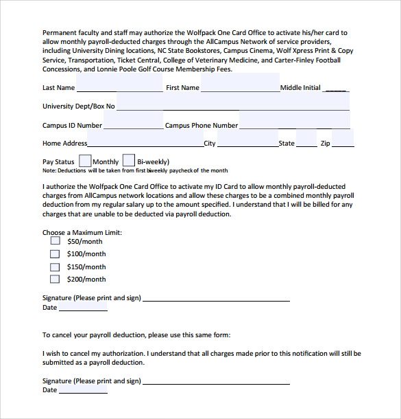 Free Printable Payroll Deduction Forms Printable Forms Free Online