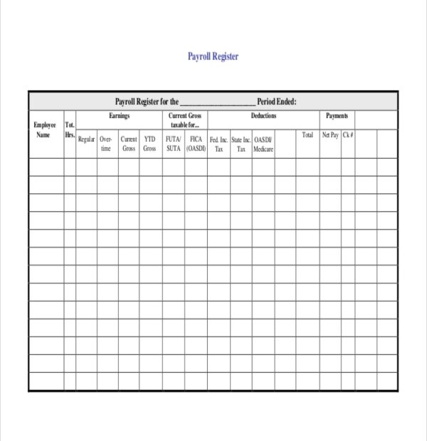 Free Printable Payroll Register Template Printable Templates