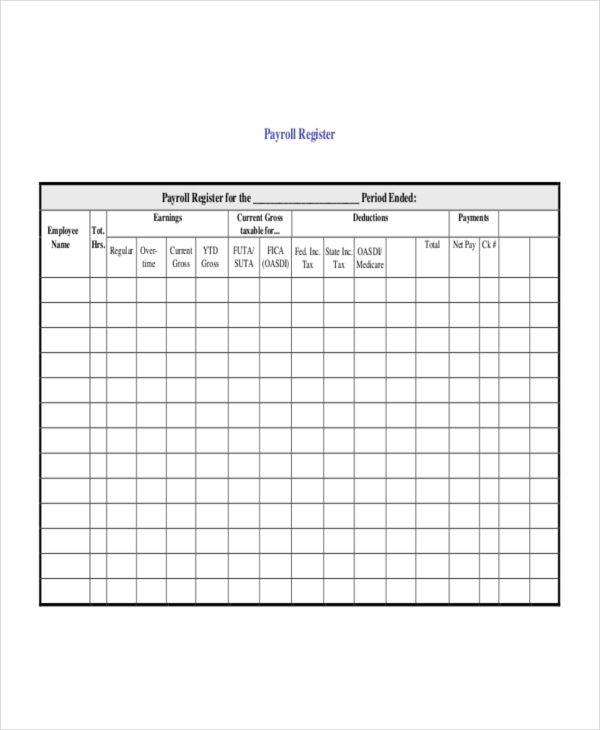 Free Printable Payroll Register Template Printable Templates
