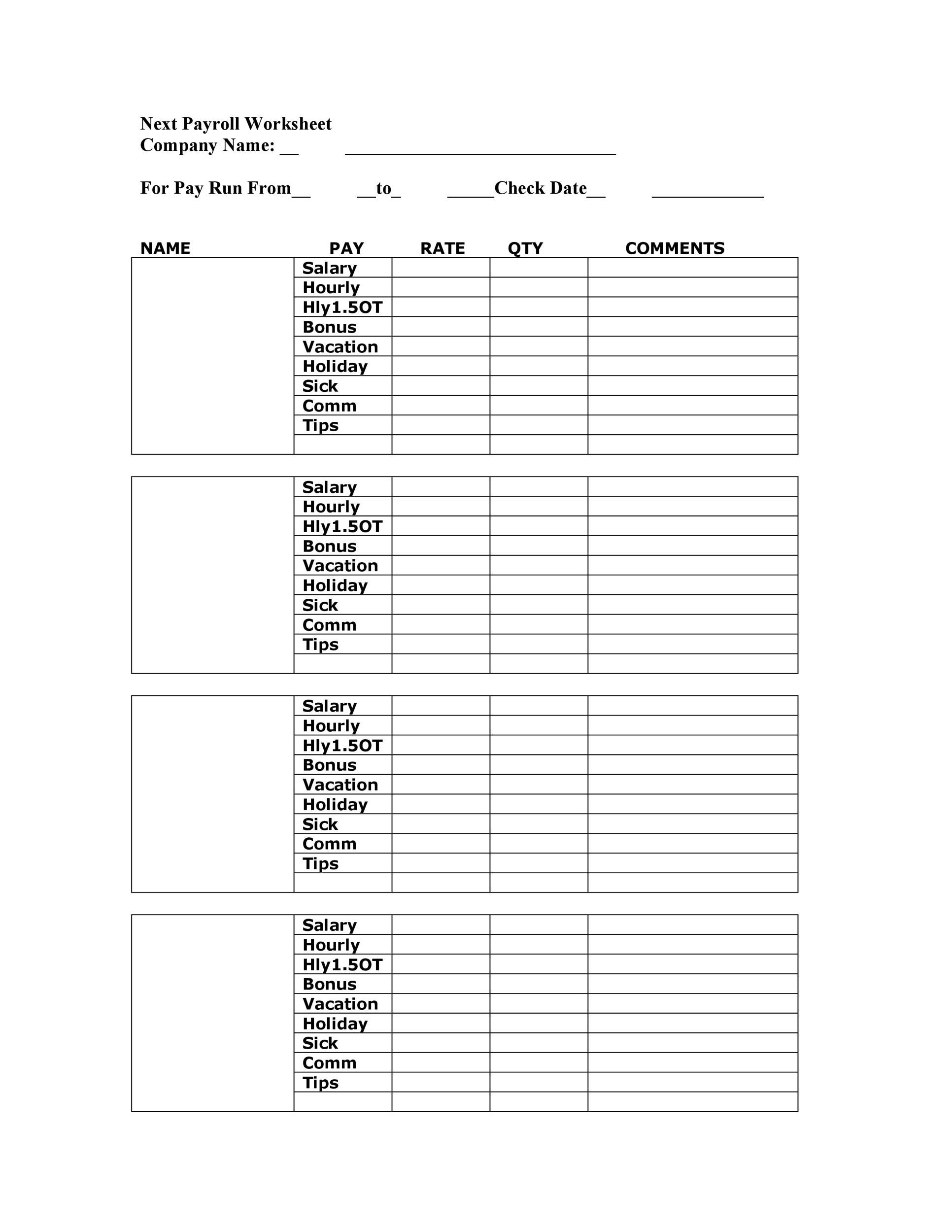 Free Printable Payroll Sheets Free Templates Printable