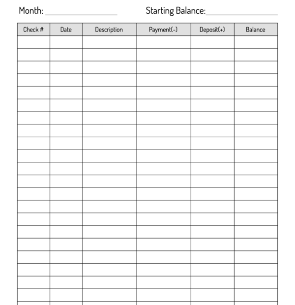 Free Printable Simple Table Style Check Register InkPx