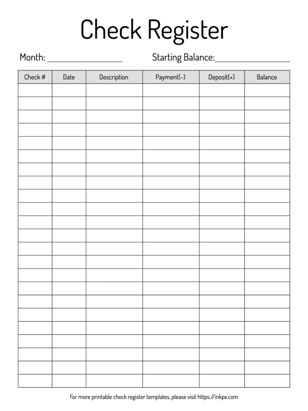 Free Printable Simple Table Style Check Register InkPx