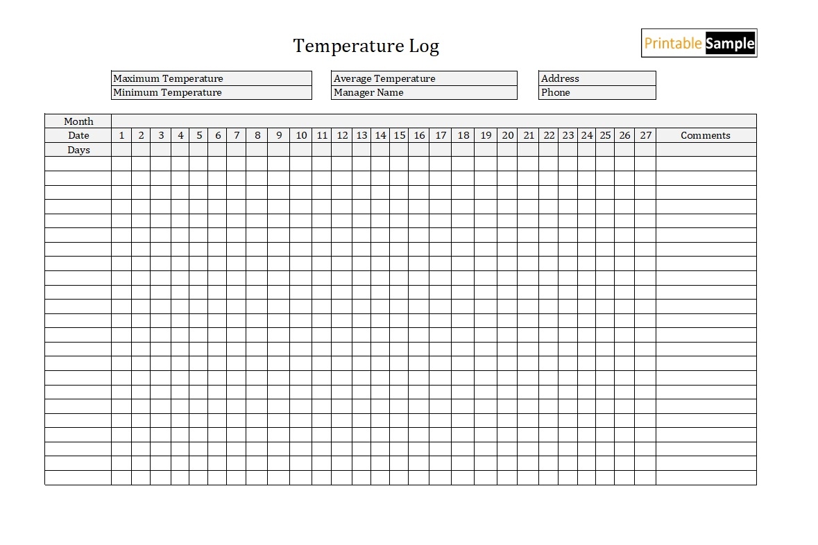 Free Printable Temperature Log Sheets Printable Forms Free Online