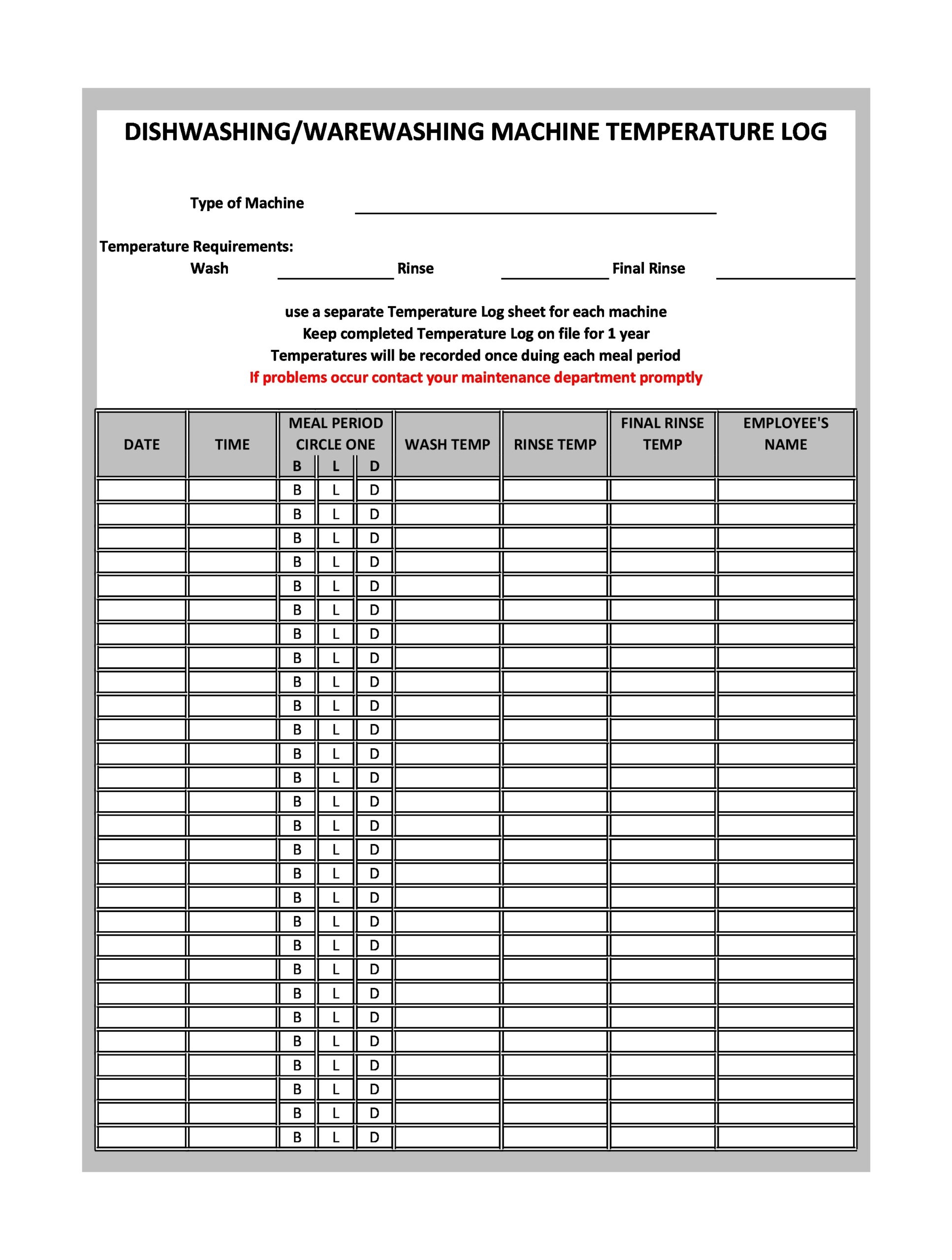 Free Printable Temperature Log Templates Excel Word PDF 54 OFF