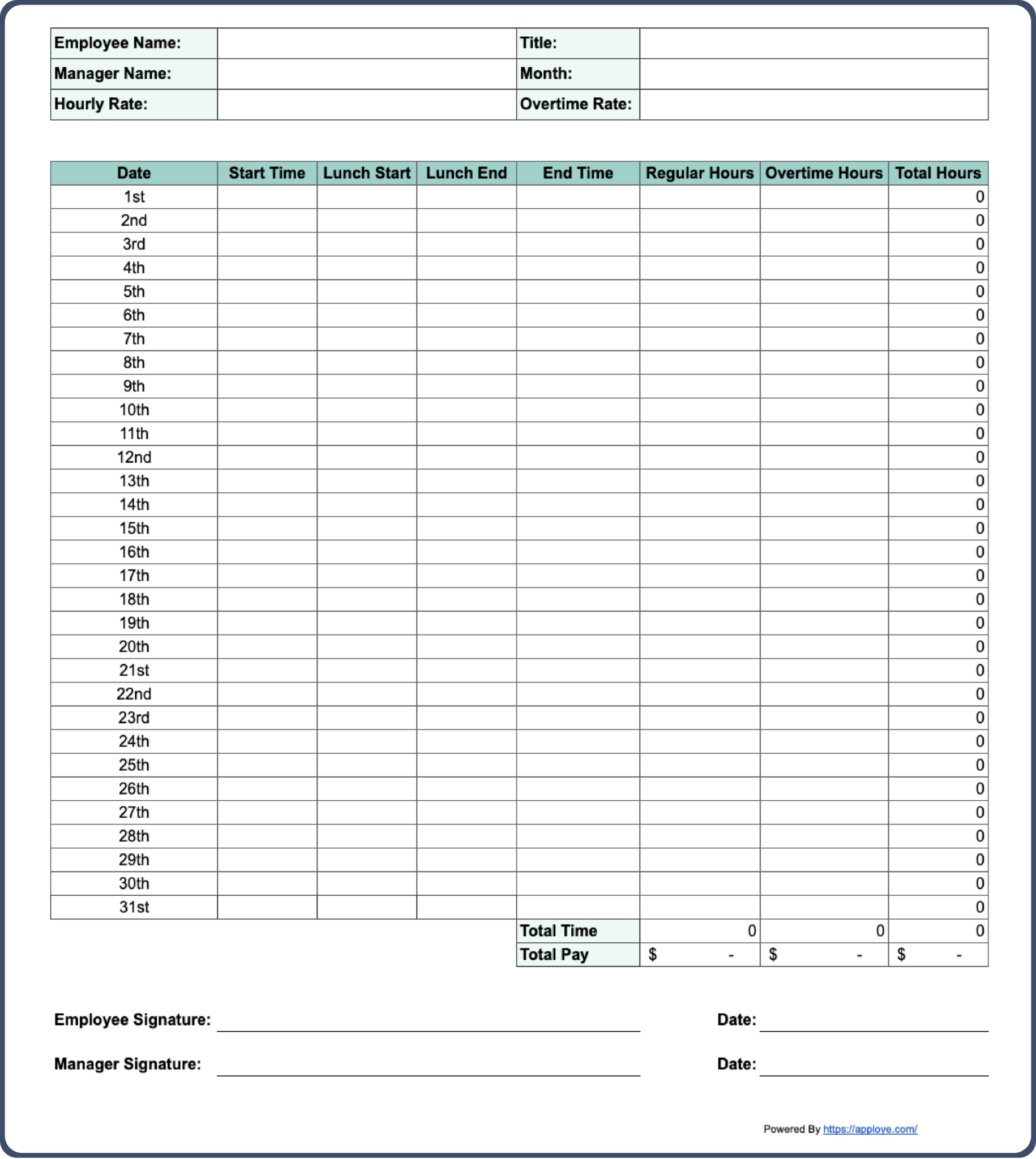 Free Printable Timesheet Templates Excel Word PDF Fillable Form 2025