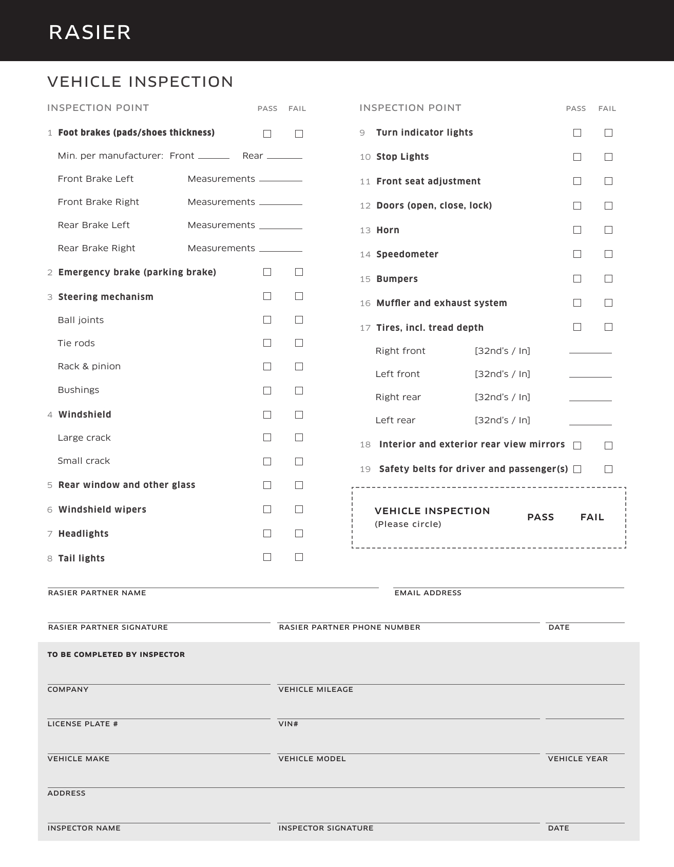 Free Printable Vehicle Inspection Form Printable Forms Free Online