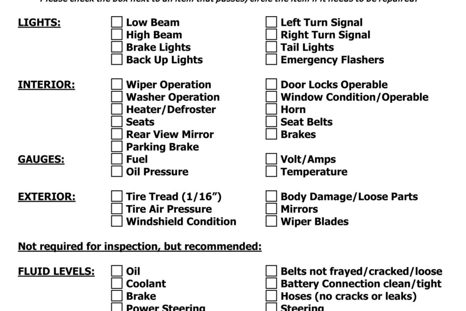 Free Printable Vehicle Inspection Sheet Template Printable Templates
