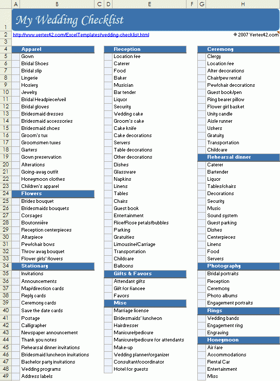Free Printable Wedding Check Off List Free Templates Printable