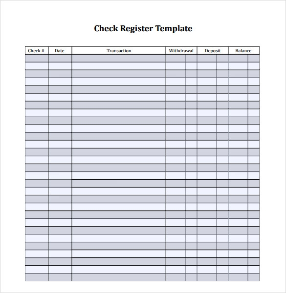 Full Page Downloadable Free Printable Check Register